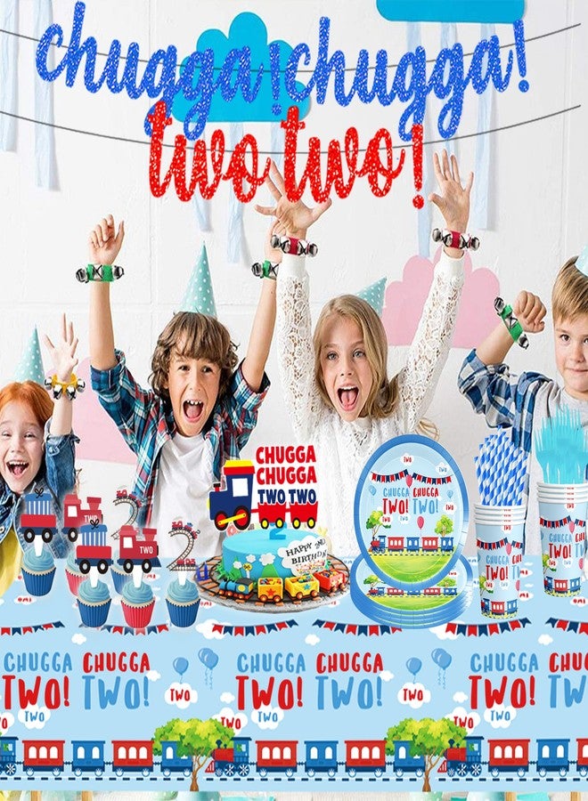 BEOXAGAR Chugga Chugga Two Two Party Supplies Train 2nd Party Train 2nd Birthday Plates For Boys Includes Plates Cups Napkins Tableware for Boys Birthday,Serves 30 Guests - Image 3